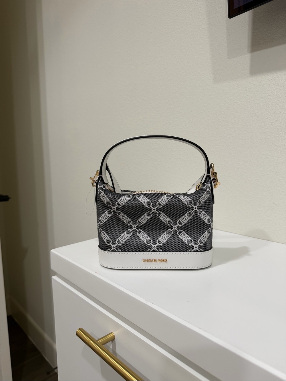MICHAEL KORS Black and White Mini Bucket Bag